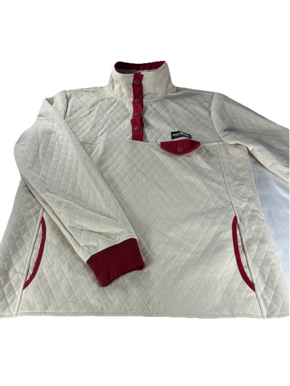 Simply Southern Quilted Pullover Sweatshirt Women Medium Cream White Red Snap
